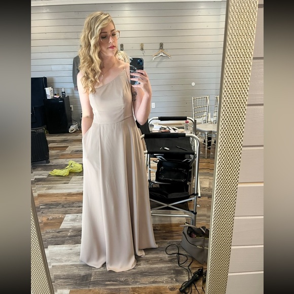 David's Bridal Dresses & Skirts - Crepe-Back Satin One-Shoulder Dress - Biscotti - 6